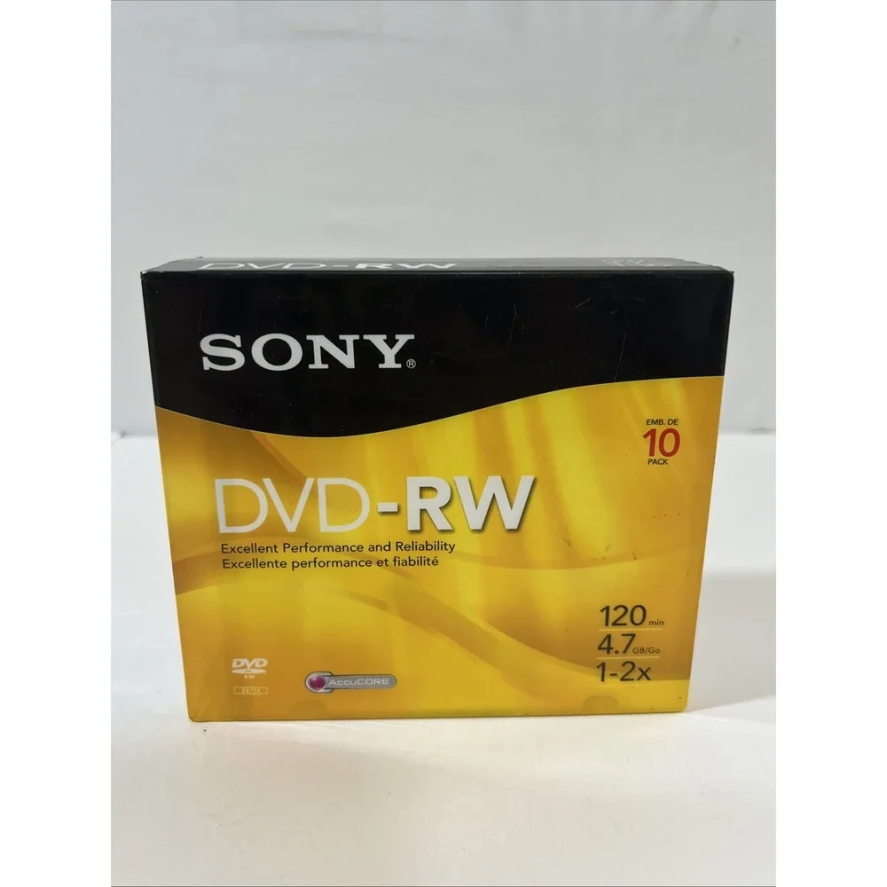 Sony DVD-RW Recordable 10 Pack 4.7GB 120. Discs With Cases NEW